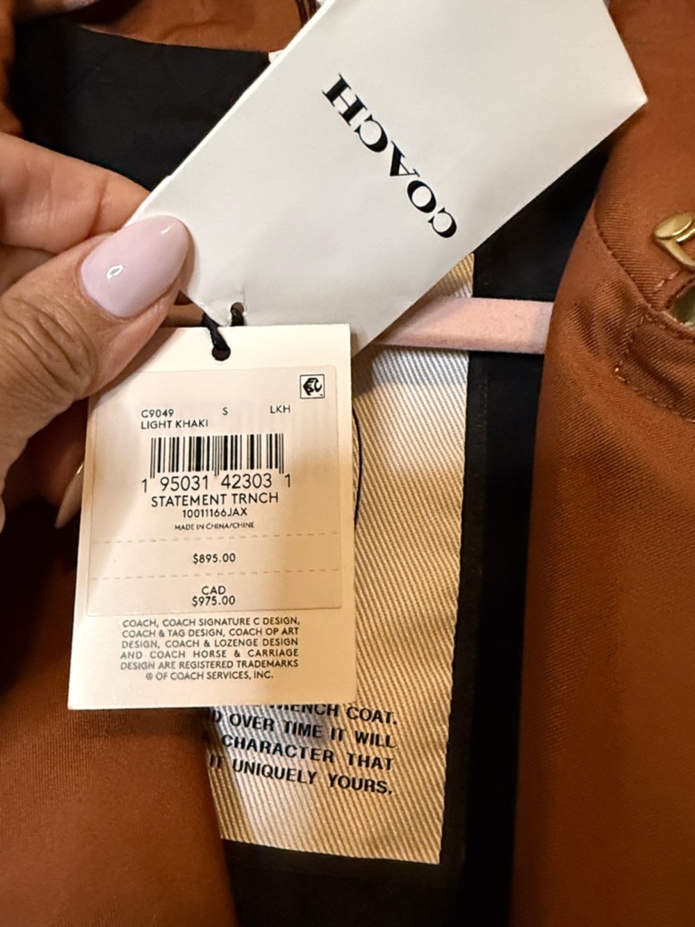 Coach Colorblock Trench Coat in Beige, Rust and Black - Picture 9 of 9